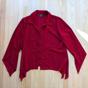 Cranberry Asian-inspired Red Women's Top With Split Batwing Sleeves (Size 16W)